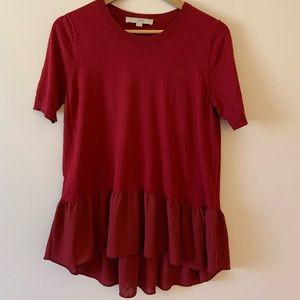 LOFT Red Peplum Knit Blouse - Size M